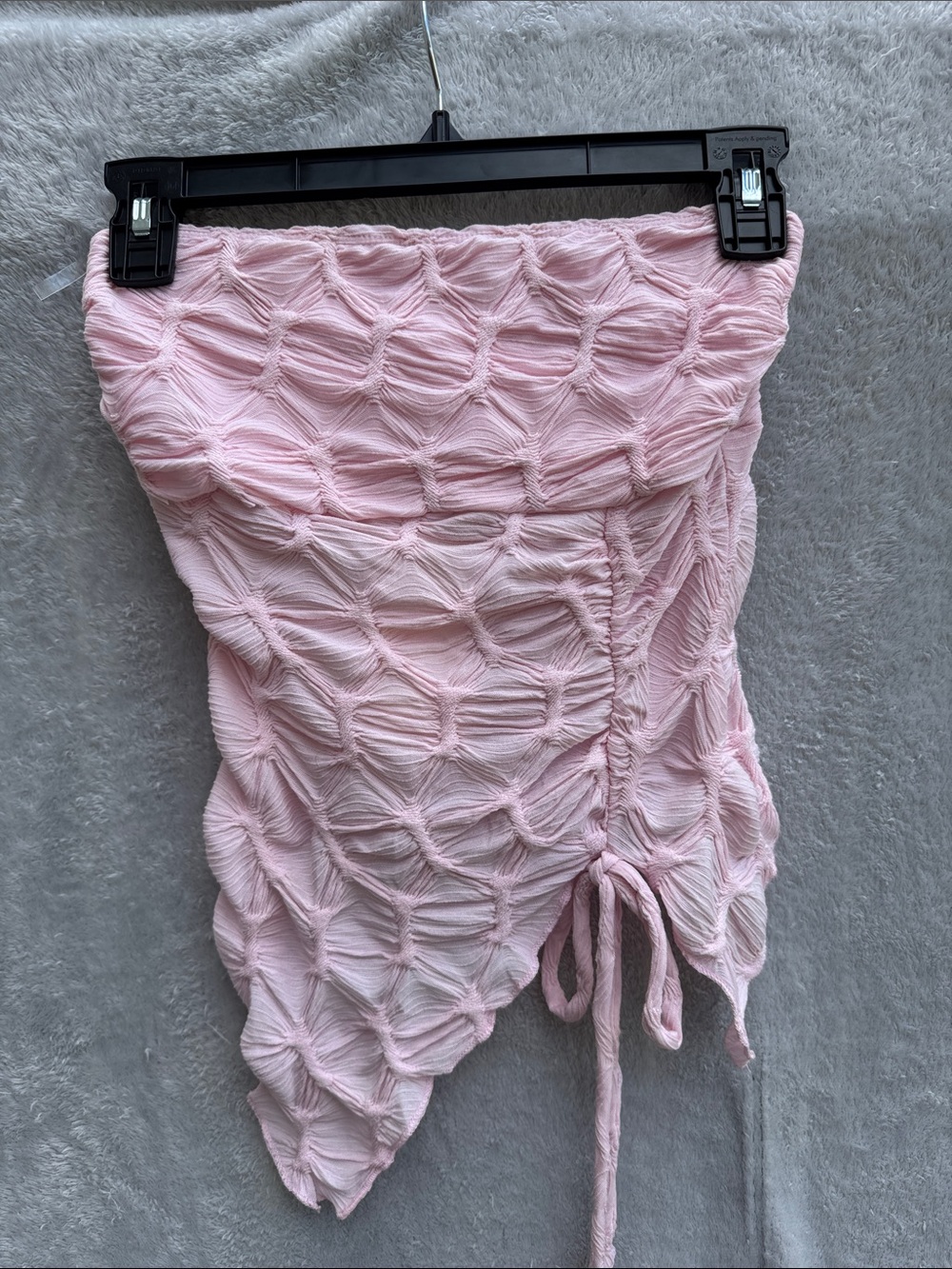Light Pink Textured Ruched Crop Top with Side Drawstring